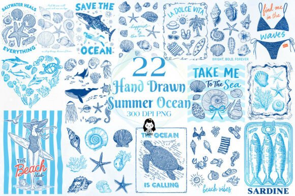 Download Hand Drawn Summer Ocean PNG Bundle - Hand Collection
