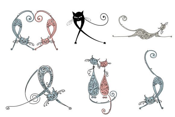 Download Set Hand Drawn Funny Cat Cartoon Doodle - Hand Collection
